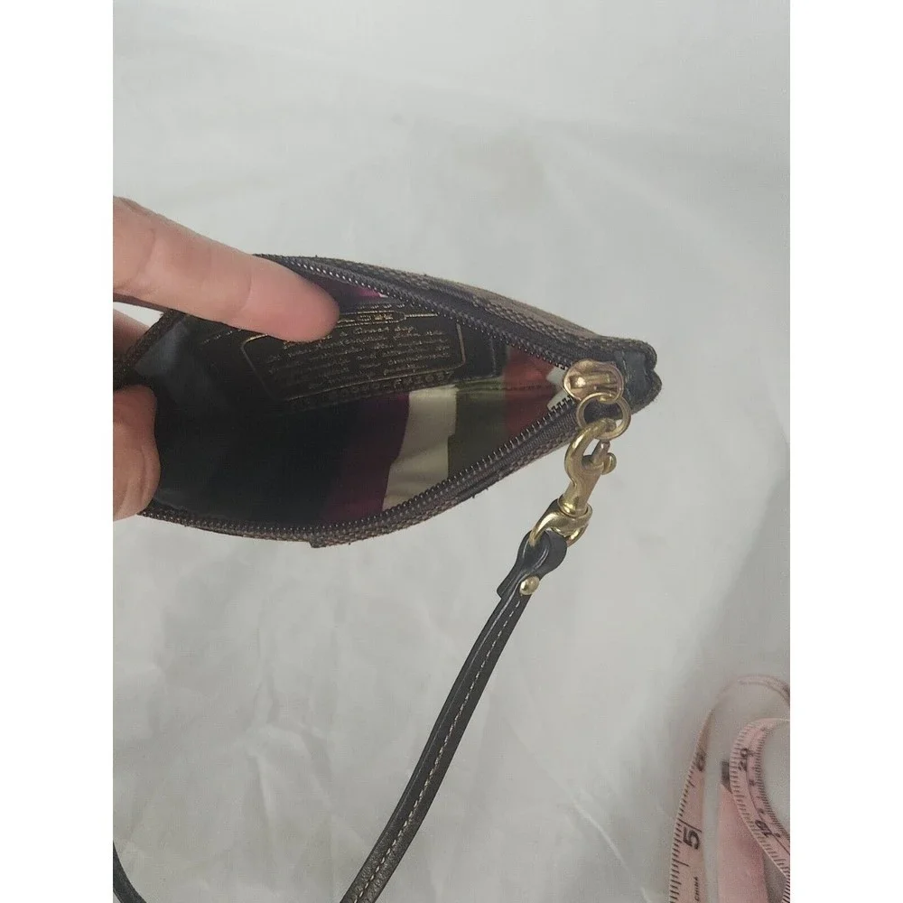 Coach F41637 Zip Wristlet wallet coin purse  In Signature Canvas dark‎ brown
